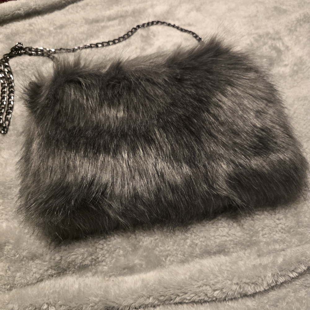 Elegant Gray Faux Fur Clutch